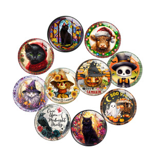 20MM  Halloween  Cat skull crow Print glass snap button charms
