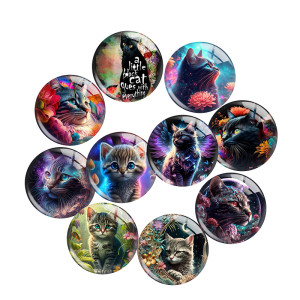 20MM Cat  pattern Print glass snap button charms