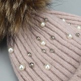 Pearl wool hat, warm autumn and winter rolled edge hat, raccoon fur ball knitted hat fit 20MM Snaps button jewelry wholesale