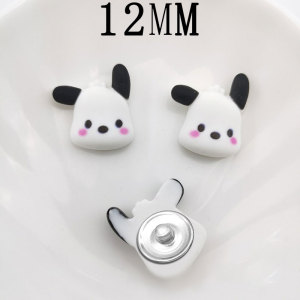 12MM Cute black eared puppy, Pacha dog resin snap button charms