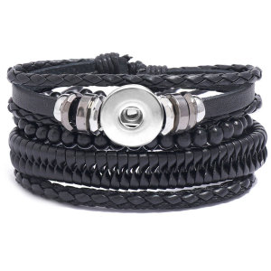 Simple retro woven personalized leather bracelet fit 20mm snaps  jewelry