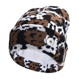 Cow patterned wool hat for outdoor skiing in autumn and winter, warm knit hat fit 20MM Snaps button jewelry wholesale