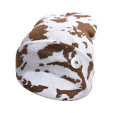 Cow patterned wool hat for outdoor skiing in autumn and winter, warm knit hat fit 20MM Snaps button jewelry wholesale