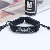 Braided cowhide alloy anime bat bracelet