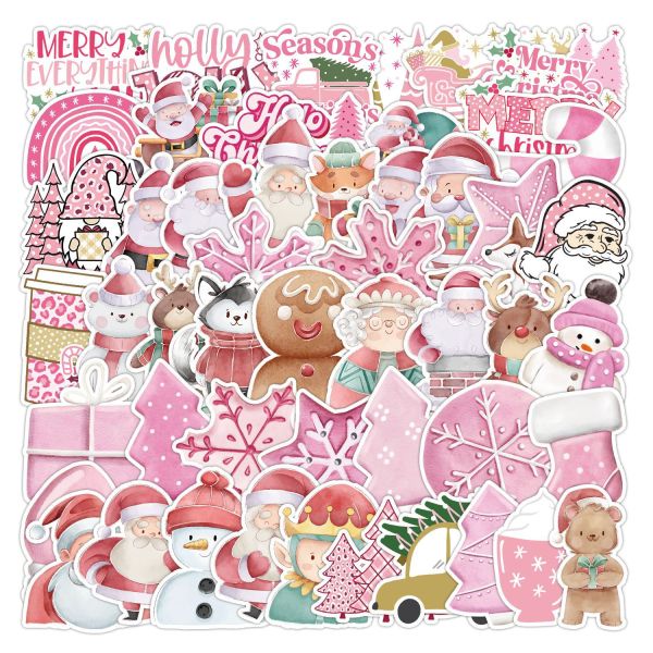 50 Cute Pink Christmas Decorative Stickers Car, Mobile Phone, Computer, Guitar Sticker Laptop, Hand Book Sticker, Waterproof Sticker