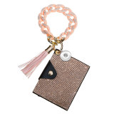 Diamond Inlaid Zero Wallet Macaron Color Chain Card Bag PU Leather Wallet Leopard Pattern Dot Diamond Card Bag Keychain fit  20MM Snaps button jewelry wholesale