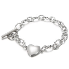 Valentine's Day Splice Chain Hollow Heart love Pendant OT Buckle Stainless Steel Bracelet