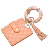 Silicone bead bracelet card bag bracelet diamond geometric leather wallet keychain fit  20MM Snaps button jewelry wholesale