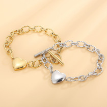 Valentine's Day Splice Chain Hollow Heart love Pendant OT Buckle Stainless Steel Bracelet