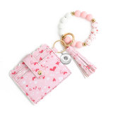 Valentine's Day Love PU Card Bag Silicone Keychain Printed Wallet fit  20MM Snaps button jewelry wholesale