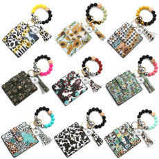 Silicone Beaded Card Bag Western Style Cowhead Bag Card Bag Keychain Wallet fit  20MM Snaps button jewelry wholesale