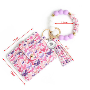 Valentine's Day Love PU Card Bag Silicone Keychain Printed Wallet fit  20MM Snaps button jewelry wholesale