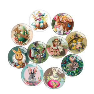 20MM  happy easter rabbit Print glass snap button charms