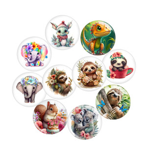 20MM Cartoon raccoon dinosaur, little elephant, squirrel  Print glass snap button charms