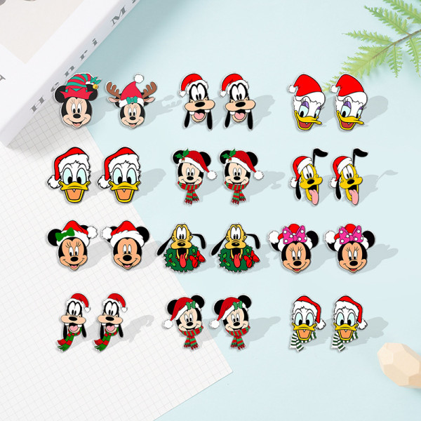 Anime Surrounding Mickey Minnie Donald Duck Christmas Elk Resin Earrings