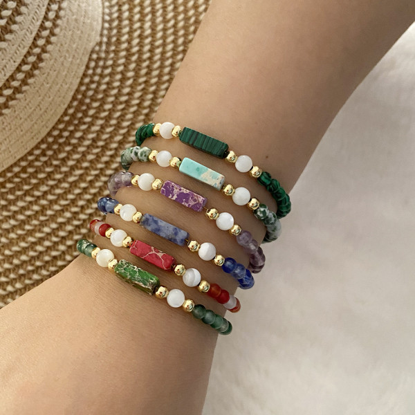 Geometric Natural Stone Beaded Shell Bracelet