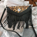 Spliced leopard print tassel chain single shoulder diagonal cross bag fit 20MM Snaps button jewelry wholesale