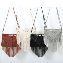 Riveted soft leather trendy casual tassel single shoulder diagonal span bag fit 20MM Snaps button jewelry wholesale