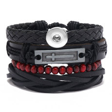 Simple handmade woven cross leather bracelet set of 4 pieces with a combination bracelet fit 20mm snaps  jewelry