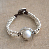 Vintage alloy pearl leather handmade beaded bracelet