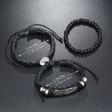 Simple Handwoven Alloy Feather Leather Bracelet Set of 3 Bracelets fit 20mm snaps  jewelry