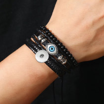 Simple Handwoven Devil's Eye Leather Bracelet 3-piece Set fit 20mm snaps  jewelry
