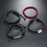 Simple handmade woven cross leather bracelet set of 4 pieces with a combination bracelet fit 20mm snaps  jewelry