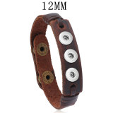 Simple and creative light board multi-layer cowhide bracelet with adjustable retro leather bracelet fit 12MM Snaps button jewelry wholesale