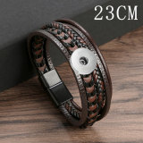 Fashionable multi-layer leather rope woven bracelet with leather alloy magnetic buckle bracelet fit 20mm snaps  jewelry