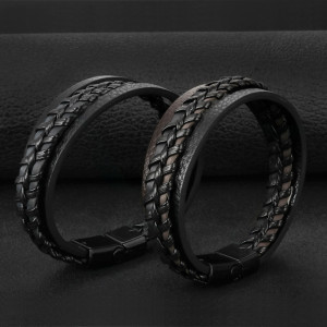 21CM Multi layer woven leather magnetic buckle bracelet