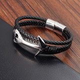 21CM Stainless steel boat anchor retro punk woven leather bracelet