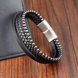 21CM Stainless steel  retro punk woven leather bracelet