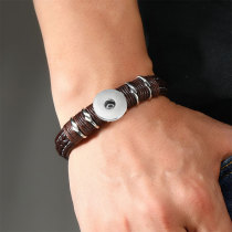 Leather handmade cowhide woven men's leather bracelet, retro alloy bracelet suitable  fit 20mm Snap button jewelry wholesale