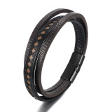21CM Mixed color multi-layer woven leather magnetic buckle bracelet