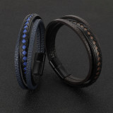 21CM Mixed color multi-layer woven leather magnetic buckle bracelet