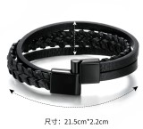 21CM Multi layer woven leather magnetic buckle bracelet