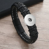 Leather handmade cowhide woven men's leather bracelet, retro alloy bracelet suitable  fit 20mm Snap button jewelry wholesale