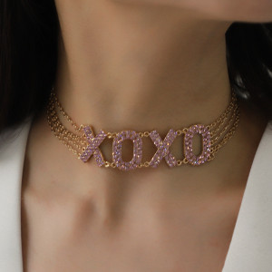 Valentine's Day Multi layered Diamond Love Necklace Earring Set