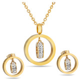 Stainless steel beautiful round hollow diamond necklace earring set