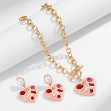 Valentine's Day Love Drops Oil Pearl Earrings Necklace Set