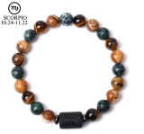 Twelve Constellations Series African Pine Picture Stone Tiger Eye Stone Mixed Beaded Weaving Bracelet