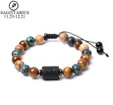 Twelve Constellations Series African Pine Picture Stone Tiger Eye Stone Mixed Beaded Weaving Bracelet