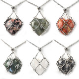 Valentine's Day Natural Crystal Agate Love Stone Stainless Steel Chain Metal Bamboo Mesh Bag Necklace