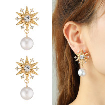 Six pointed Star Diamond Pearl Earrings Bracelet Necklace Set