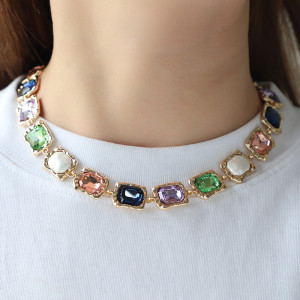 Alloy glass colored diamond necklace