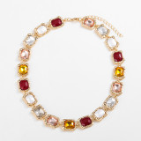 Alloy glass colored diamond necklace