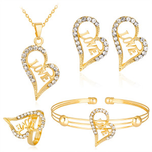 Valentine's Day Alloy Diamond Love Necklace Earrings Ring Bracelet Set