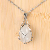 Easter Egg Natural Crystal Agate Stone Stainless Steel Chain Metal Bamboo Mesh Bag Necklace