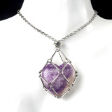 Valentine's Day Natural Crystal Agate Love Stone Stainless Steel Chain Metal Bamboo Mesh Bag Necklace