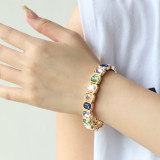 Alloy colored glass dot drill elastic bracelet